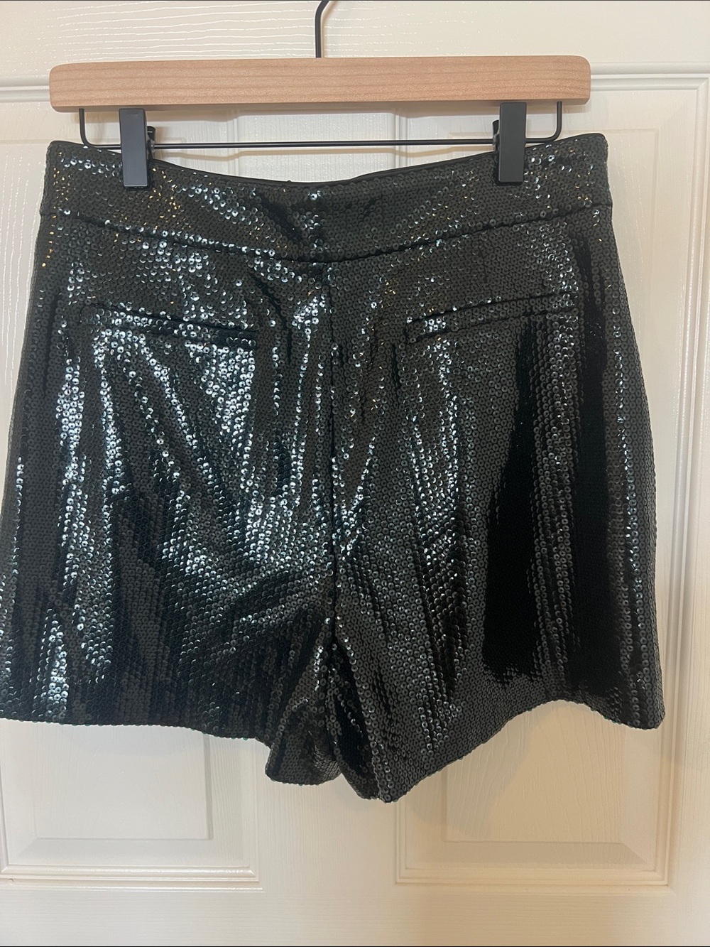 All Saints Leanna Shorts Petrol Blue Black Sequin NWT Revolve Luxury Lined - Picture 3 of 12